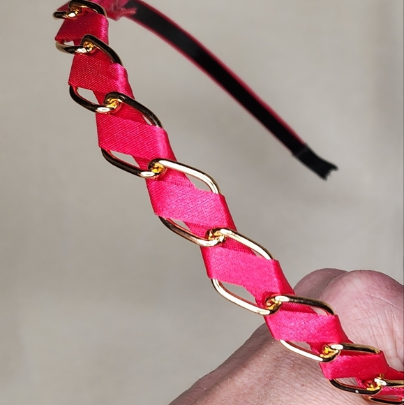 Set of 3 Satin with Gold Chain Accent Headbands - Picture 3 of 8